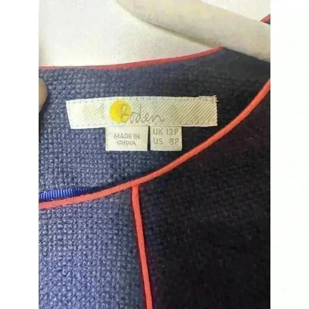Boden Jane Woven Textured Sheath Dress‎ Size 8 P Navy Blue Red Piping Pockets - Picture 3 of 4